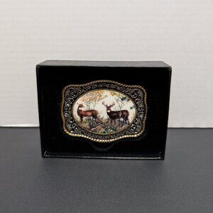 Franklin Mint Vintage Deer Belt Buckle Sportsman Year Series Rick‎ Fields New